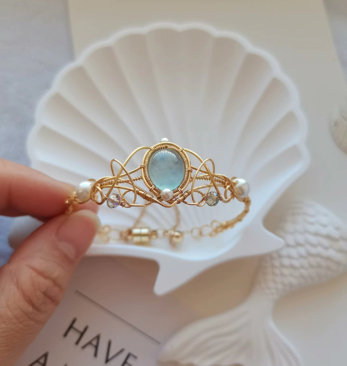 Aquamarine Wire-Wrapped Bangle