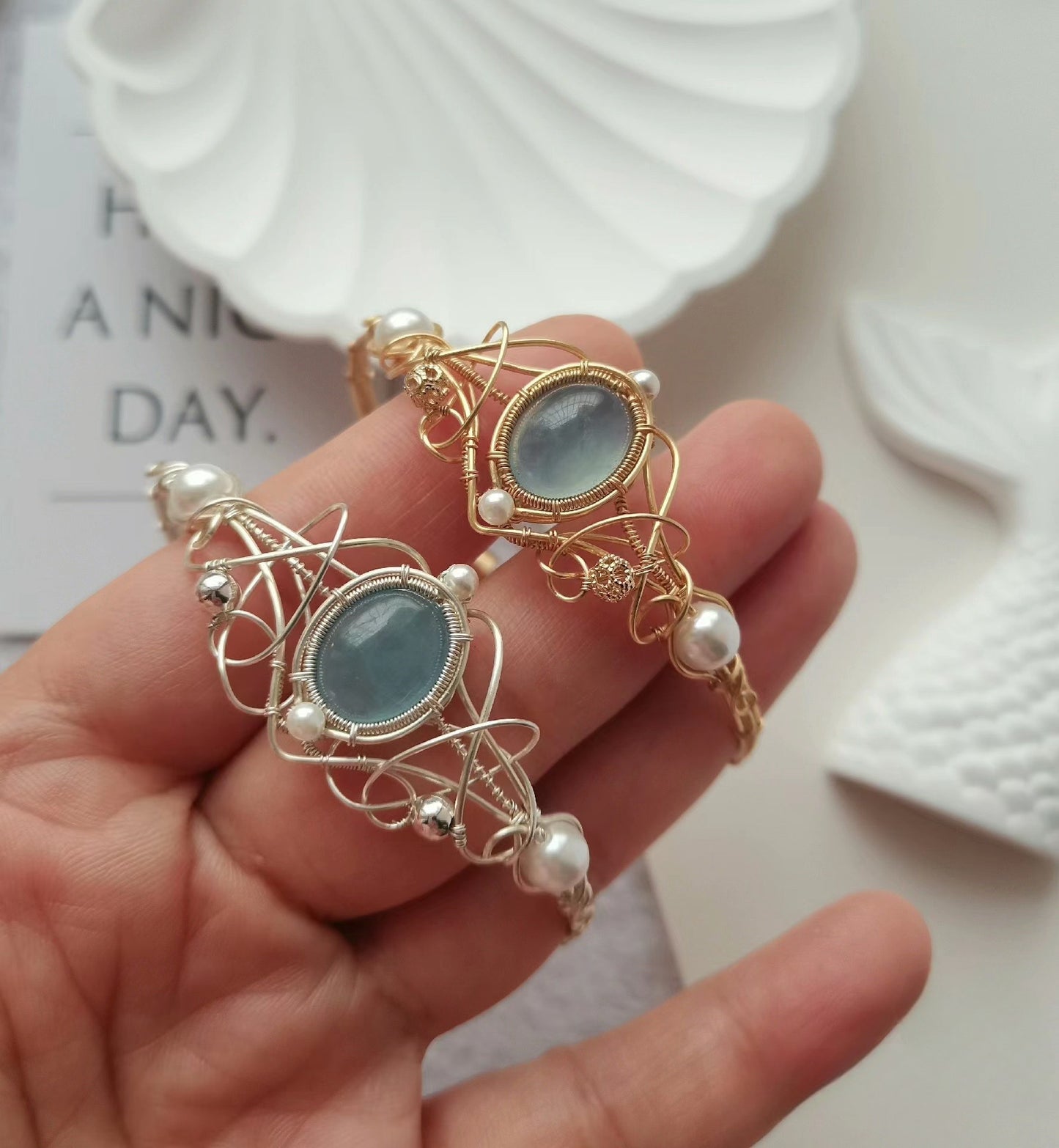 Aquamarine Wire-Wrapped Bangle